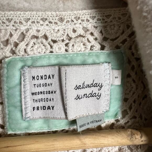 Anthropologie Saturday Sunday Beige White Striped Fringe Cardigan Sweater Size S - Picture 6 of 7